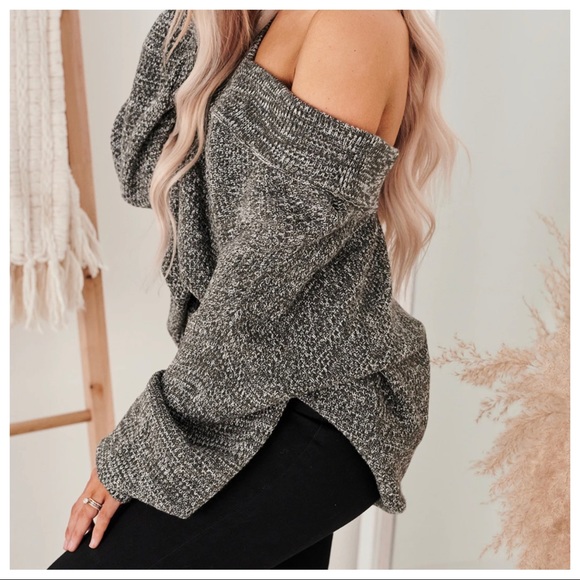 Peppered V balloon sleeves knit V sweater - Picture 3 of 9